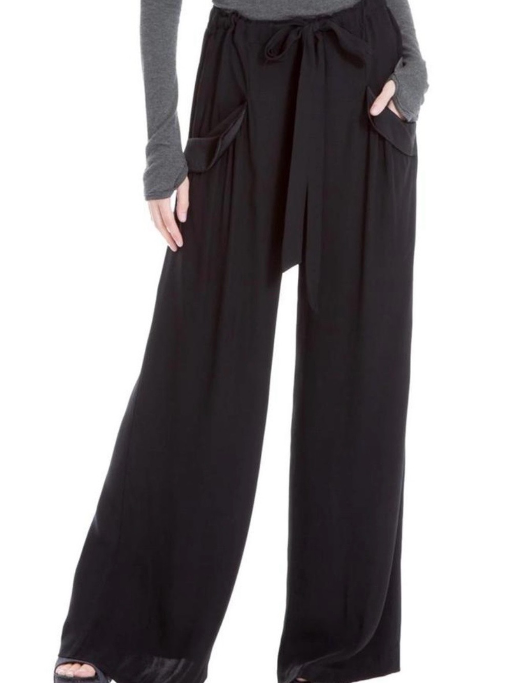 Max studio Wide Leg Black Drawstring trousers Pants with Pockets